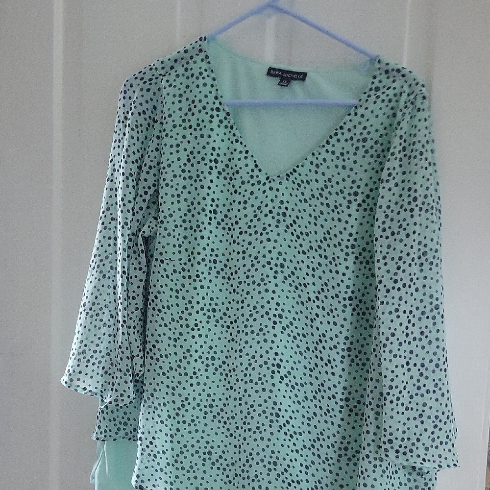 Max Studio Light Green and Black Dotted Blouse